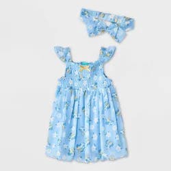 Baby Girls' Disney Minnie Mouse Floral Dressy Romper - Blue 0-3M