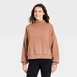 Women's Mock Neck Sweatshirt - JoyLab™ Light Brown M