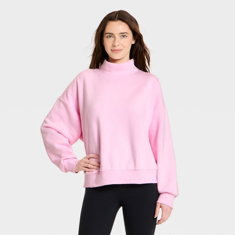 slide 1 of 3, Women's Mock Neck Sweatshirt - JoyLab™ Light Pink L, 1 ct