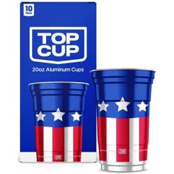 Top Cup Seasonal Aluminum Cups - 20oz/10ct: Aluminum, Brushed Silver Finish, Patterned Logo, 10 Count