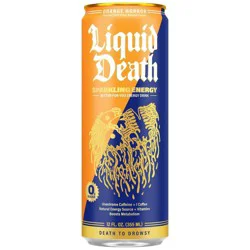 Liquid Death Sparkling Energy - Orange Horror (Orange and Cream), Zero Sugar Energy Drink, Unextreme Caffeine 100mg, Essential Vitamins, 12 Fl Oz