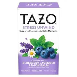Tazo Stress Unwind Blueberry Lavender Lemon Balm Tea Bags - 16ct