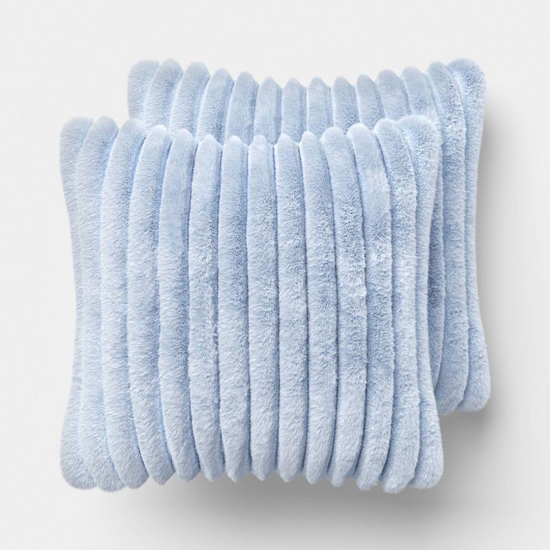 slide 1 of 5, 2pk Ribbed Faux Fur Toss Pillows Light Blue - Room Essentials™, 2 ct