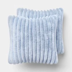 2pk Ribbed Faux Fur Toss Pillows Light Blue - Room Essentials™