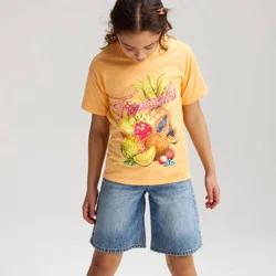 Girls' Oversized Short Sleeve Graphic Jersey T-Shirt - Cat & Jack™ Mango Orange S
