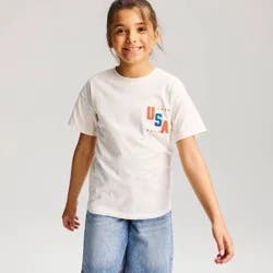 Girls' 4th of July Oversized Short Sleeve 'USA' Graphic Jersey T-Shirt - Cat & Jack™ Cream M