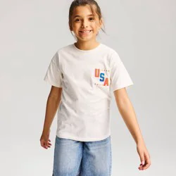 Girls' 4th of July Oversized Short Sleeve 'USA' Graphic Jersey T-Shirt - Cat & Jack™ Cream L