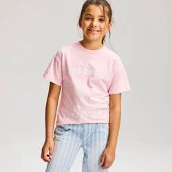 Girls' Oversized Short Sleeve Graphic Jersey T-Shirt - Cat & Jack™ Pink S