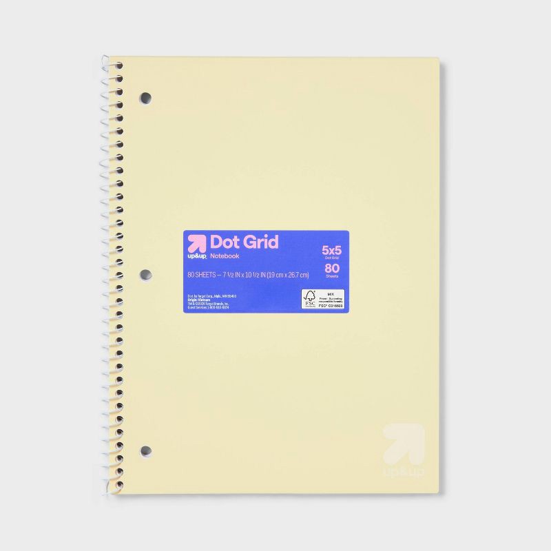Dot Grid Spiral Notebook 7.5"x9.75" Poly Cover 80 Sheets Pastel Yellow