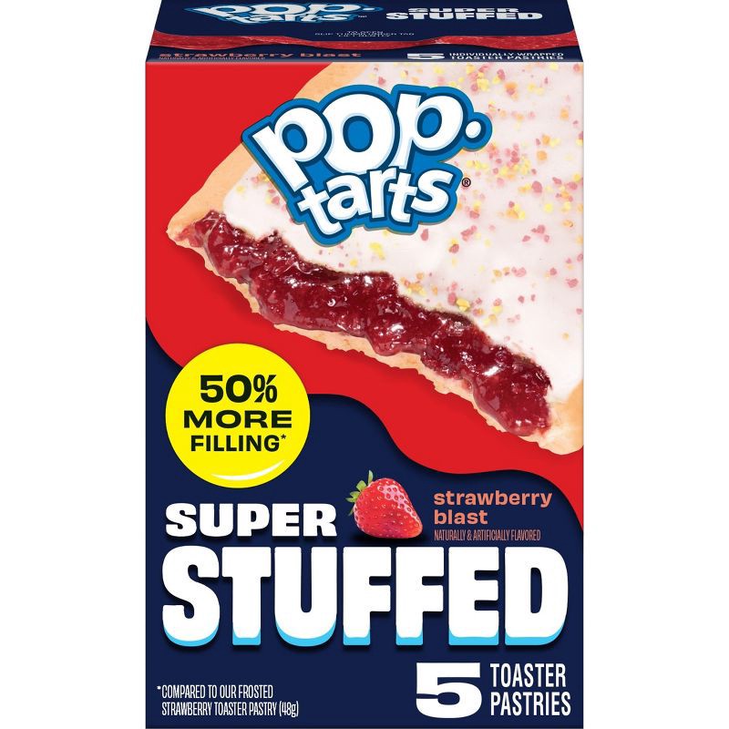 slide 1 of 9, Pop-Tarts Super Stuffed Frosted Strawberry Blast Toaster Pastries - 10.9oz/5ct, 10.9 oz, 5 ct