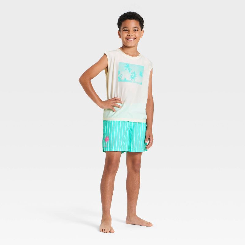 slide 1 of 4, Boys' 2pc Beach Vibes Muscle Tank & Pinstripe Trunk Rash Guard Set - art class™ Chiffon Cream/Blue Paradise L, 2 ct