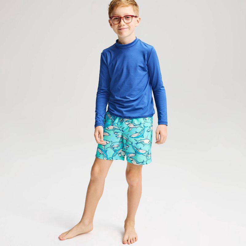 slide 1 of 3, Boys' Shark Swim Trunks - Cat & Jack™ Aqua Blue L, 1 ct