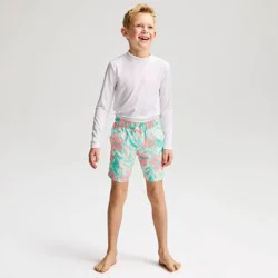 Boys' Tropical Hibiscus Swim Trunks - Cat & Jack™ Coral/Cream/Blue XS