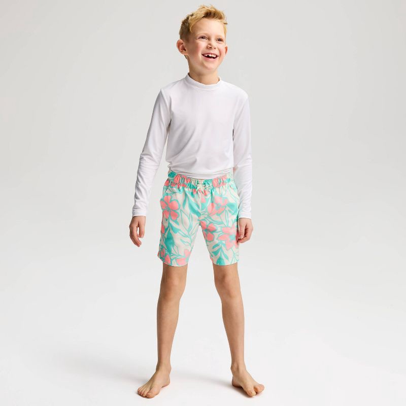 slide 1 of 3, Boys' Tropical Hibiscus Swim Trunks - Cat & Jack™ Coral/Cream/Blue M, 1 ct