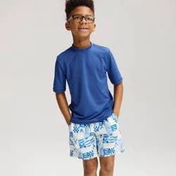 Boys' Coastal Checker Swim Trunks - Cat & Jack™ Blue/Chiffon Cream M