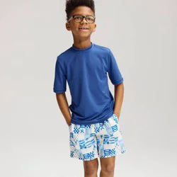 Boys' Coastal Checker Swim Trunks - Cat & Jack™ Blue/Chiffon Cream L