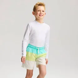 Boys' Colorblock Swim Trunks - Cat & Jack™ Green/Aqua/Cream S
