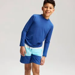 Boys' Colorblock Swim Trunks - Cat & Jack™ Blue/Aqua/Cream L