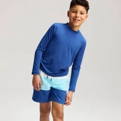Boys' Colorblock Swim Trunks - Cat & Jack™ Blue/Aqua/Cream L