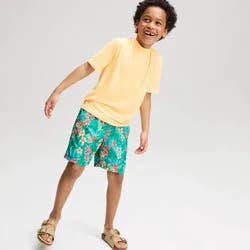 Boys' Tropical Floral Swim Trunks - Cat & Jack™ Green/Teal Blue/Orange S
