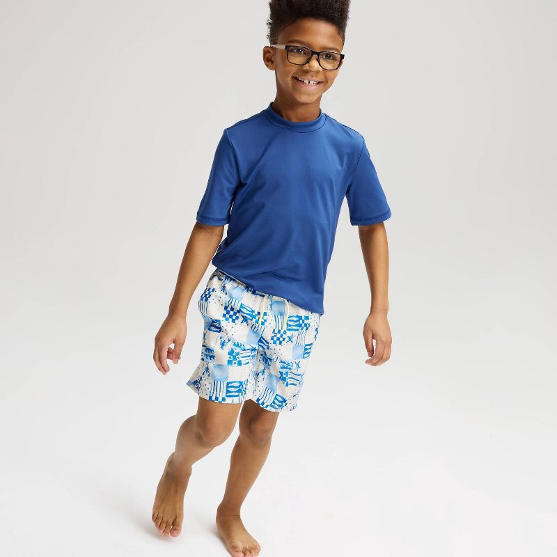slide 1 of 3, Boys' Short Sleeve Rash Guard Swim Shirt - Cat & Jack™ Navy Blue S, 1 ct