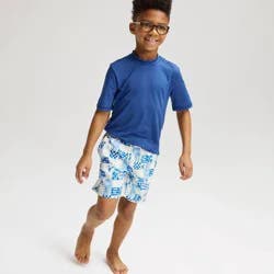 Boys' Short Sleeve Rash Guard Swim Shirt - Cat & Jack™ Navy Blue S