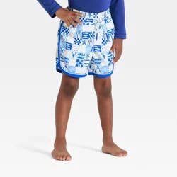 Toddler Boys' Coastal Check Dolphin Hem Swim Shorts - Cat & Jack™ Cream 5T