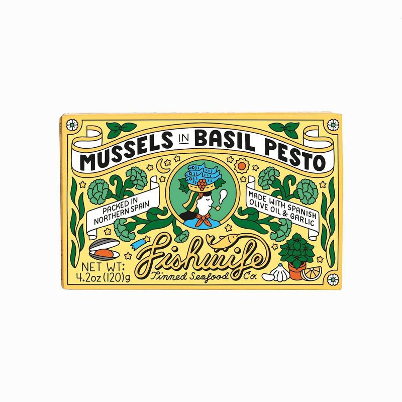 slide 1 of 4, Fishwife Tinned Seafood Co Mussels in Basil Pesto - 4.2oz, 4.2 oz