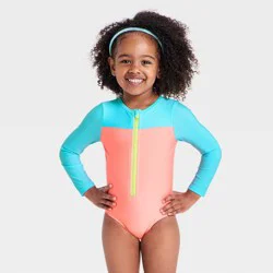 Infant Girls' Long Sleeve Rash Guard Colorblock - Cat & Jack™ Pink/Blue/Green 12M