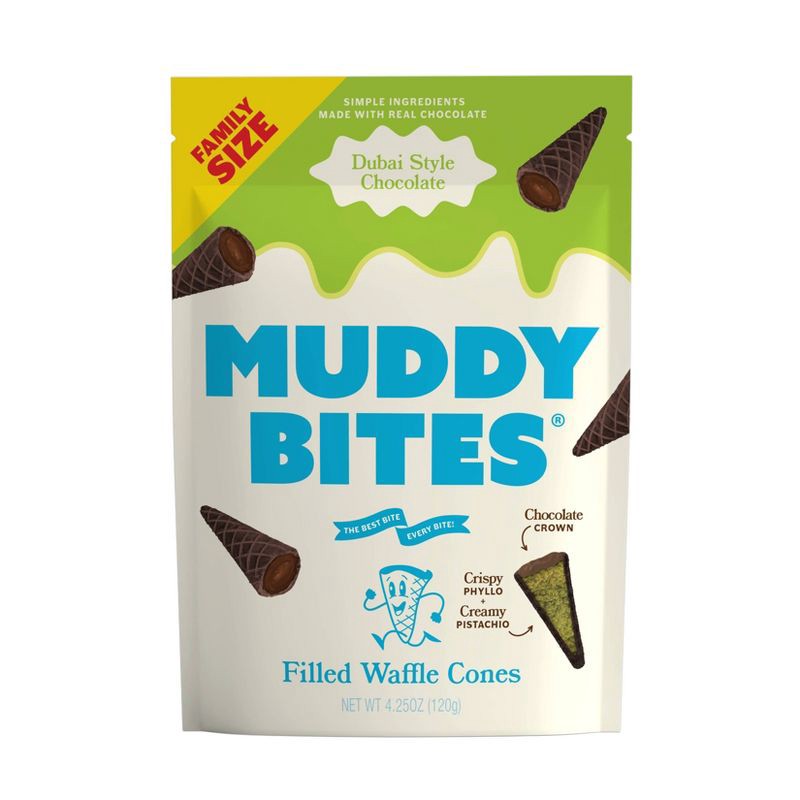 slide 1 of 4, MUDDY BITES Dubai Chocolate Waffle Cone Snacks - 4.25oz, 4.25 oz