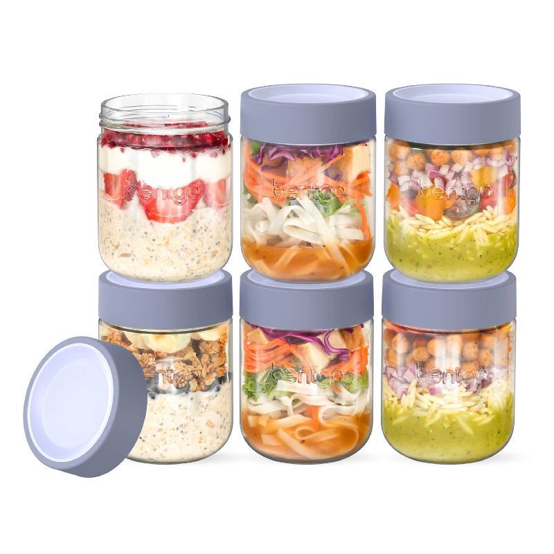 slide 1 of 6, Bentgo 6pk 16oz Glass Food Jar Serene Blue, 6 ct; 16 oz