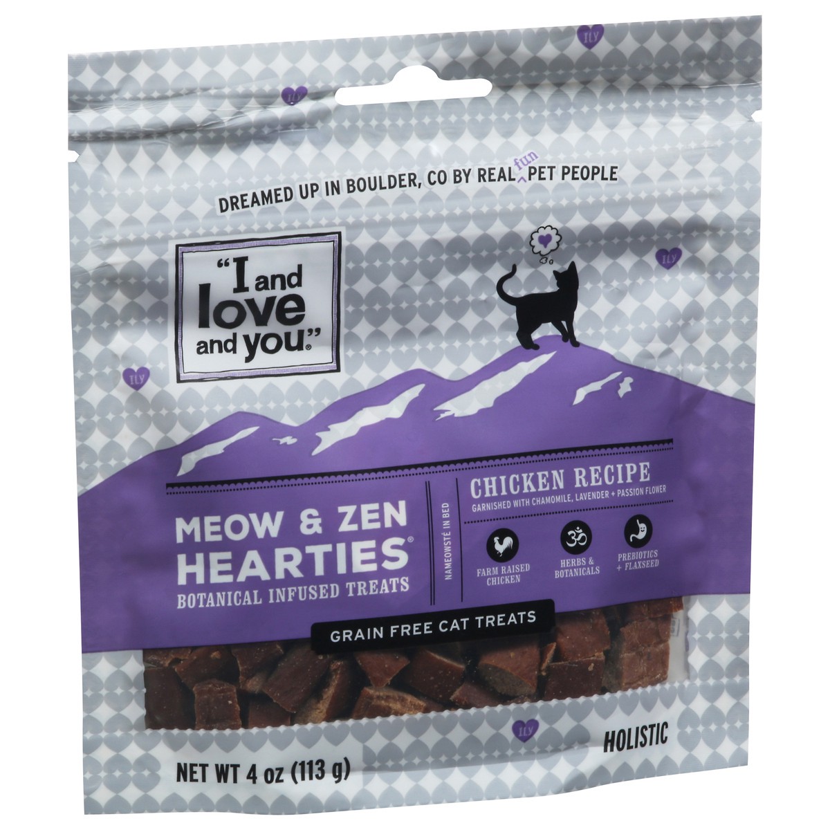 slide 2 of 9, I and Love and You Grain Free Meow & Zen Hearties Holistic Chicken Recipe Cat Treats 4 oz, 4 oz