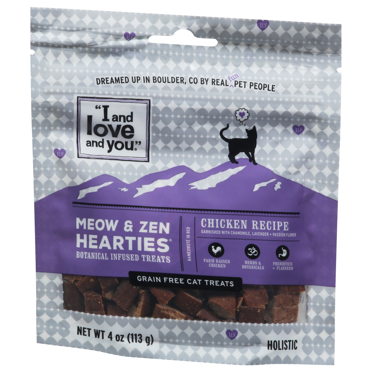 slide 3 of 9, I and Love and You Grain Free Meow & Zen Hearties Holistic Chicken Recipe Cat Treats 4 oz, 4 oz