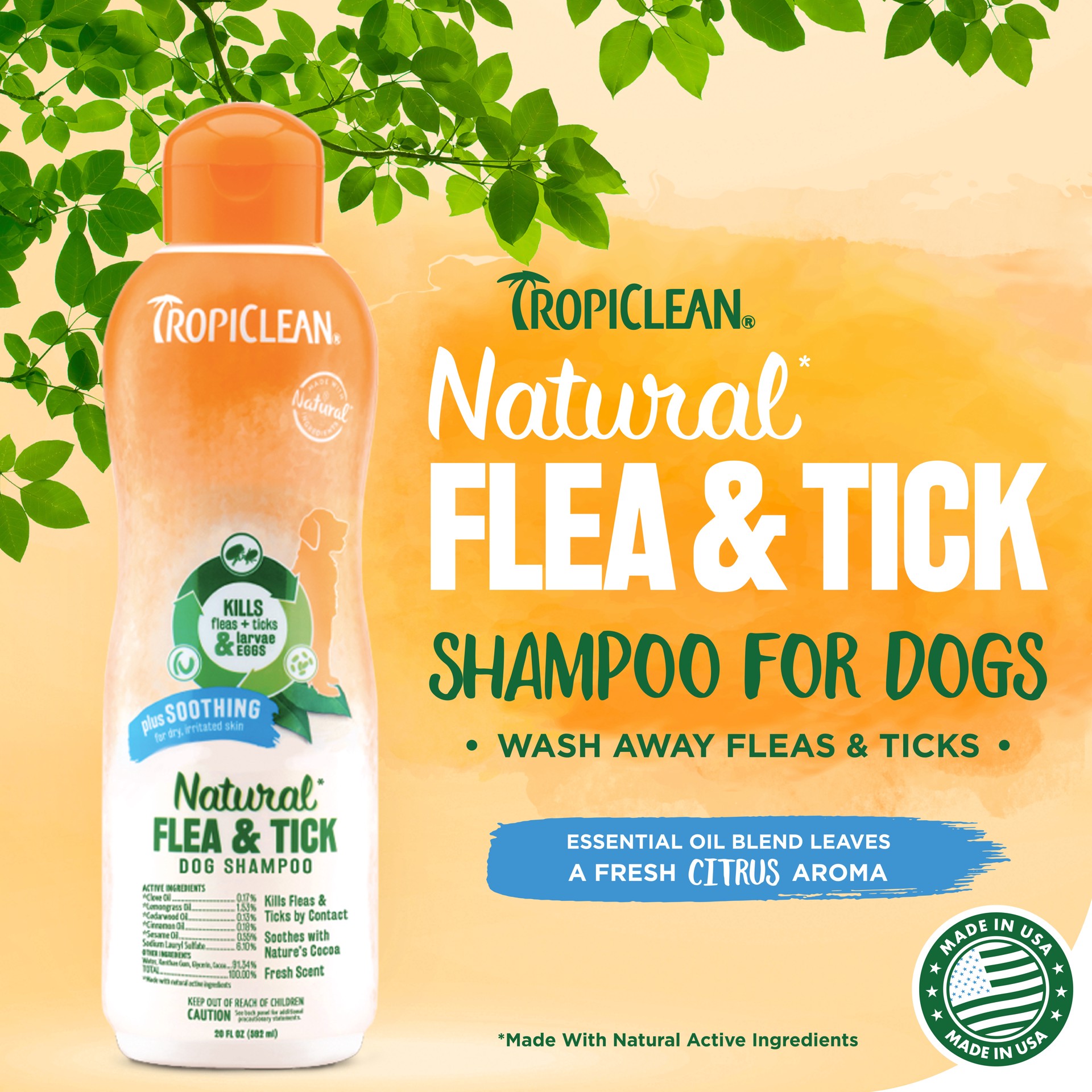 slide 4 of 10, TropiClean Natural* Flea & Tick Soothing Shampoo for Dogs, 20oz, 20 oz