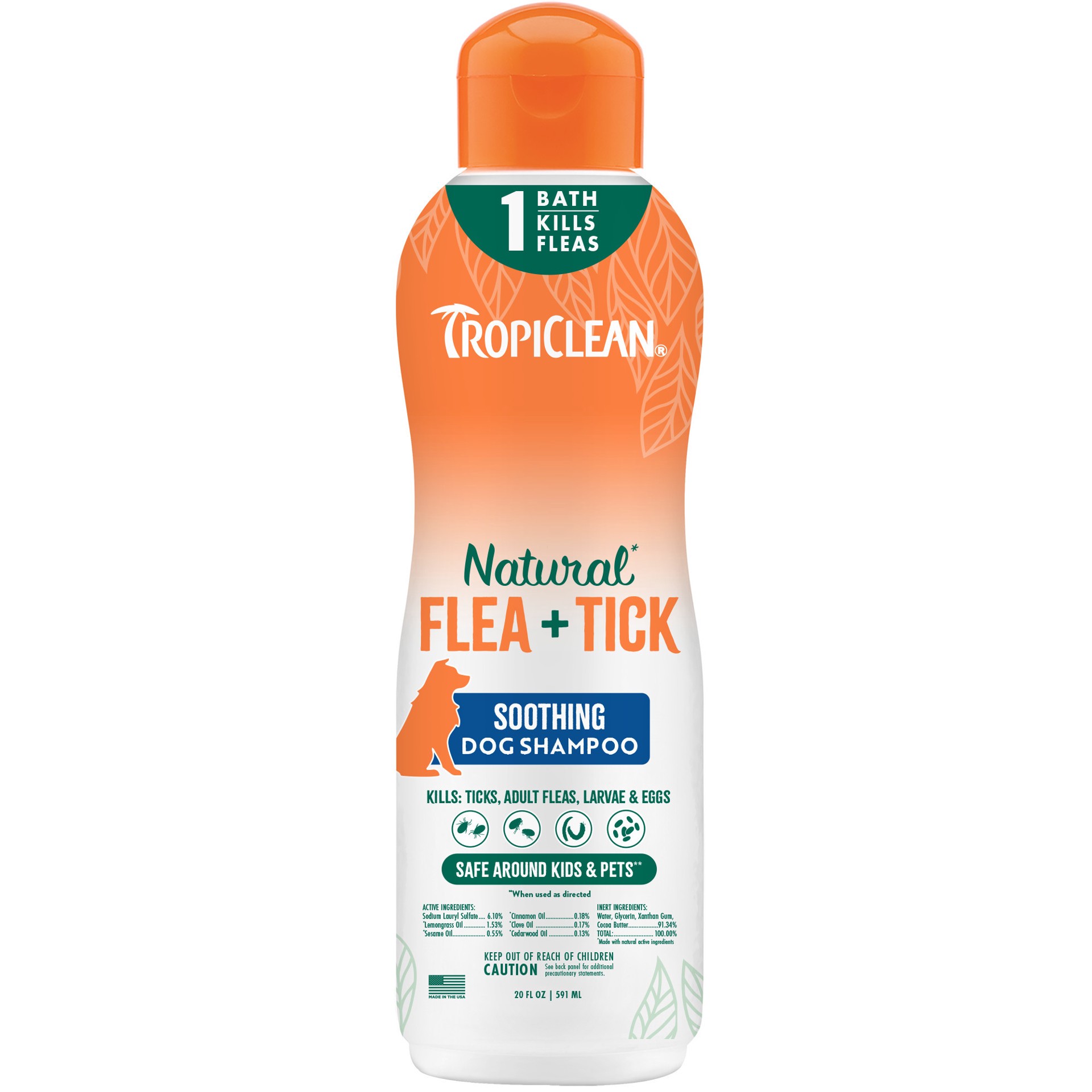 slide 1 of 10, TropiClean Natural* Flea + Tick Soothing Shampoo for Dogs, 20oz, 20 oz