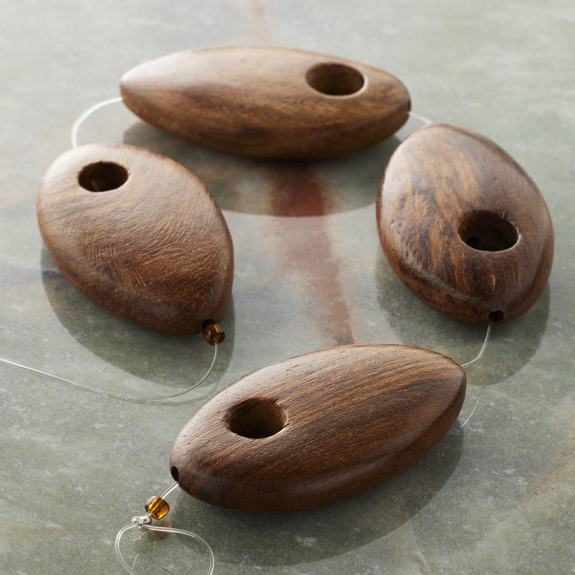 slide 3 of 3, Brown Wood Teardrop Beads By Bead Landing, 27mm-55mm