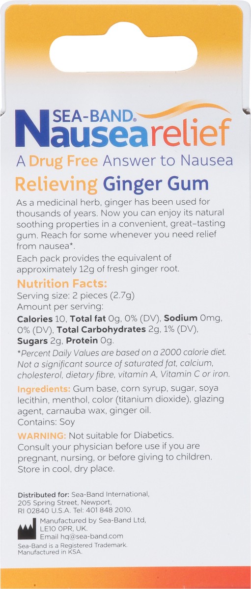 slide 5 of 9, Sea-Band Nausea Relief Relieving Ginger Gum 24 ea, 24 ct