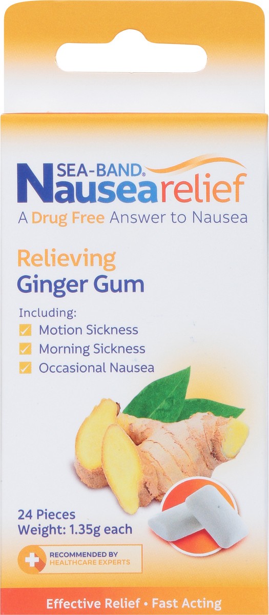 slide 7 of 9, Sea-Band Nausea Relief Relieving Ginger Gum 24 ea, 24 ct