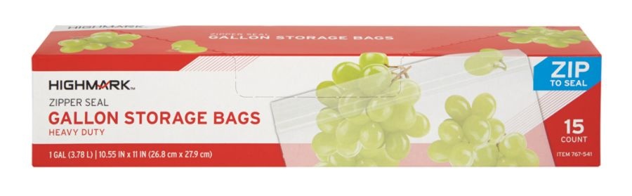slide 2 of 3, Highmark Freezer And Storage Bags With Zipper Seal, 1 Gallon, Clear, Box Of 15, 15 ct