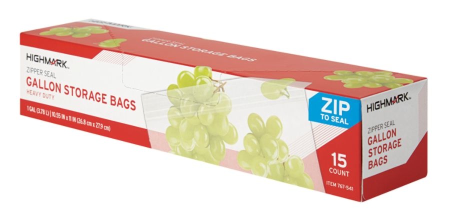 slide 3 of 3, Highmark Freezer And Storage Bags With Zipper Seal, 1 Gallon, Clear, Box Of 15, 15 ct