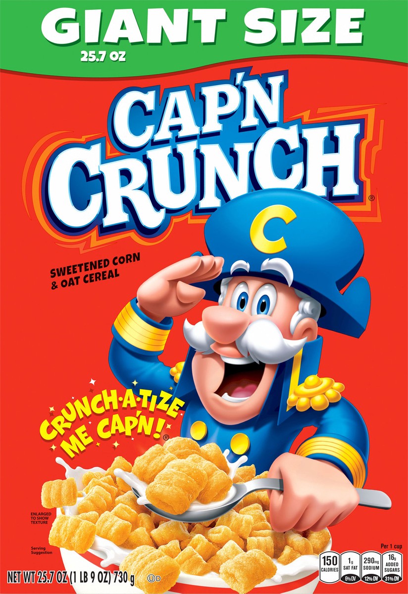 slide 4 of 8, Cap'n Crunch Sweetened Corn & Oat Cereal, Giant Size, 25.7 oz