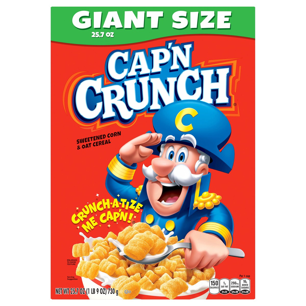 slide 5 of 8, Cap'n Crunch Sweetened Corn & Oat Cereal, Giant Size, 25.7 oz