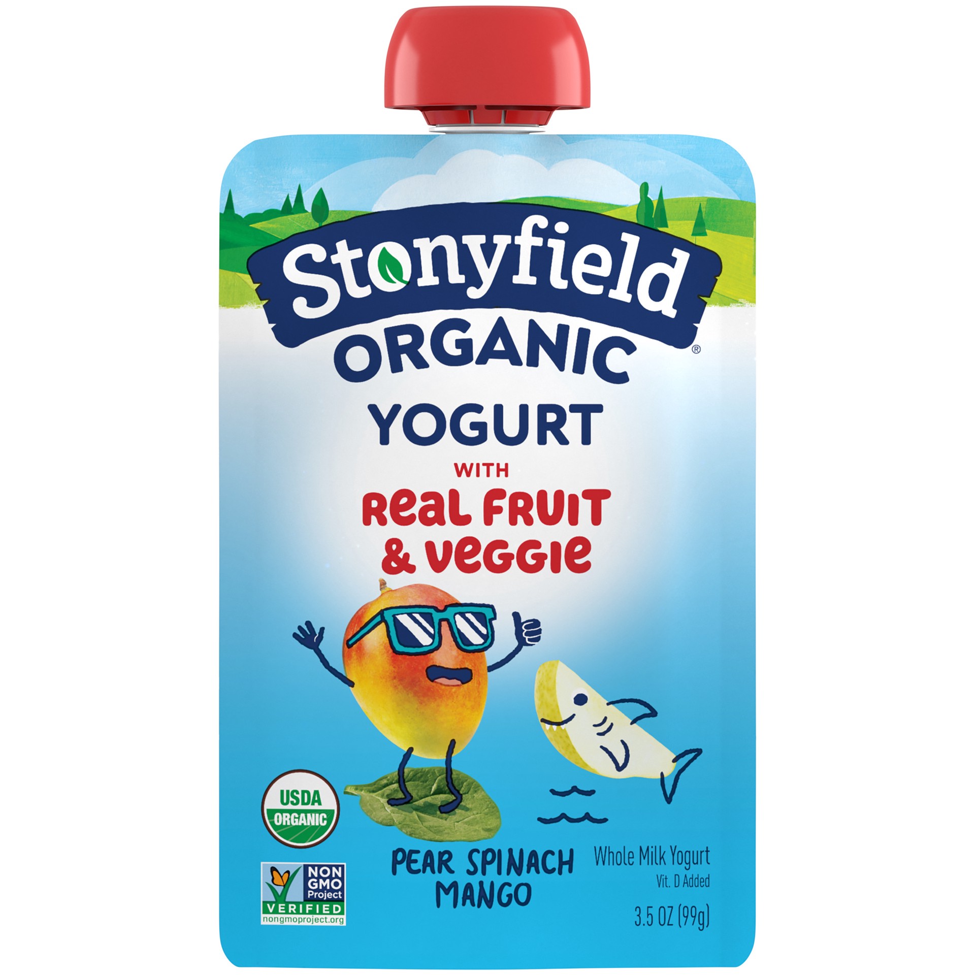 slide 1 of 6, Stonyfield Organic Pear Spinach Mango Whole Milk Yogurt 3.5 oz. Pouch, 3.5 oz