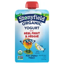 Stonyfield Organic Kids Whole Milk Yogurt Pouch , Pear Spinach Mango, 3.5 oz