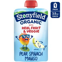 Stonyfield Organic Kids Whole Milk Yogurt Pouch , Pear Spinach Mango, 3.5 oz