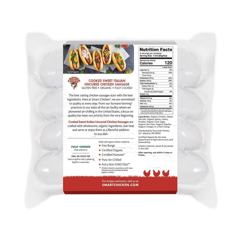 slide 3 of 6, Smart Chicken Fully Cooked Organic Sweet Italian Chicken Links, 12 oz