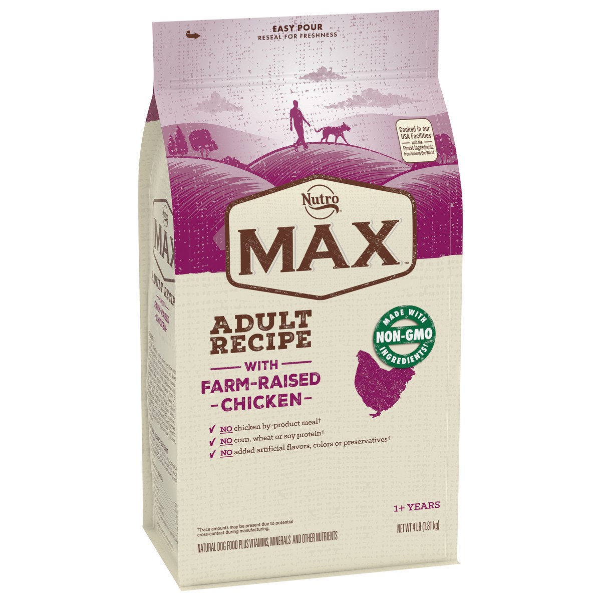 slide 4 of 5, Nutro Max Natural Adult Recipe 1+ Years with Farm Raised Chicken Dog Food 4 lb, 4 lb