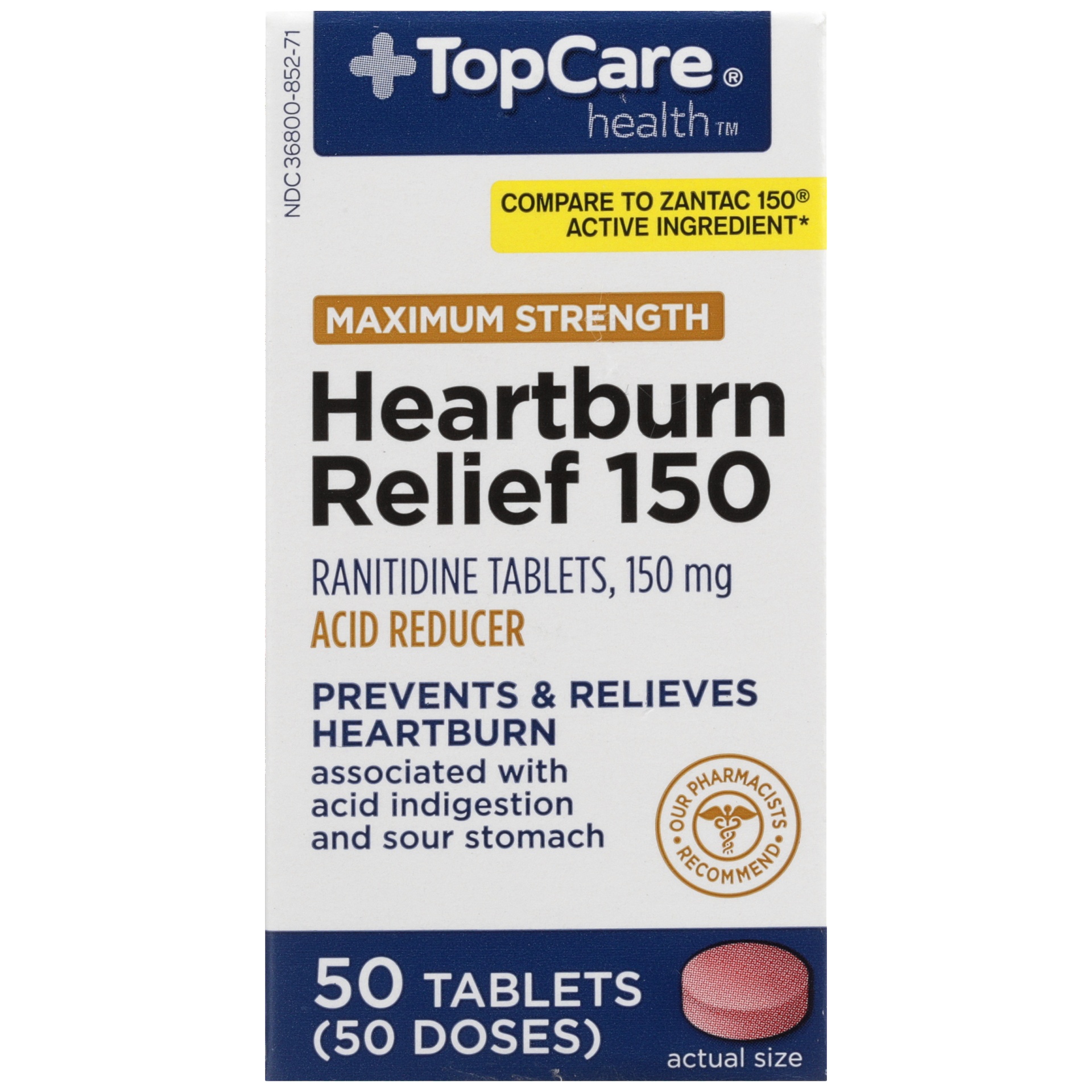 slide 1 of 1, TopCare Heartburn Relief 150, 50 ct