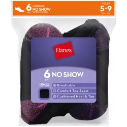Hanes No Show Cushioned Black Socks - Women's