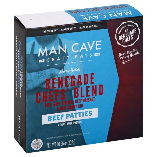 slide 1 of 1, Man Cave Craft Eats Renegade Chef's Blend Beef Patties, 10.66 oz